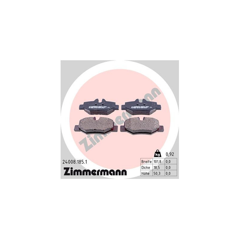ZIMMERMANN 24008.185.1 Brzdové destičky Zadní pro