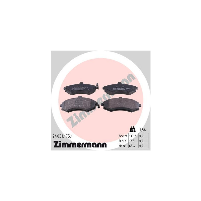 ZIMMERMANN 24031.175.1 Pastiglie freno Anteriore per