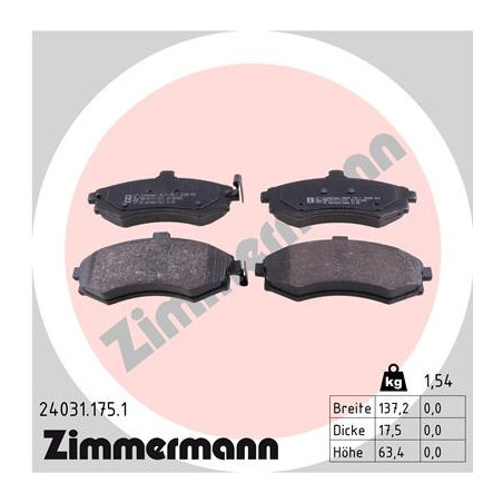 ZIMMERMANN 24031.175.1 Klocki hamulcowe Przód dla