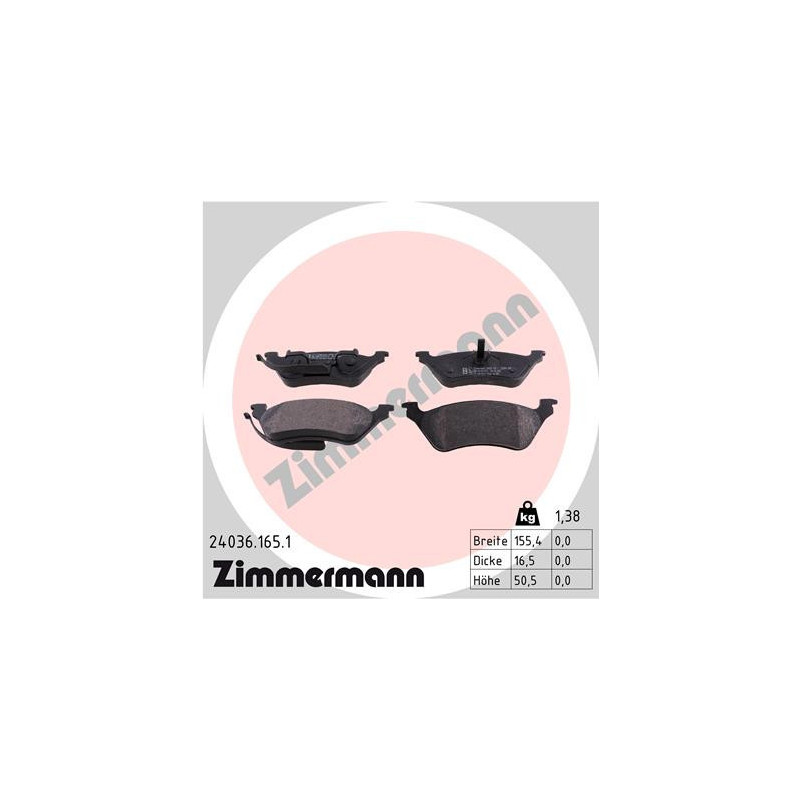 ZIMMERMANN 24036.165.1 Klocki hamulcowe Tył dla
