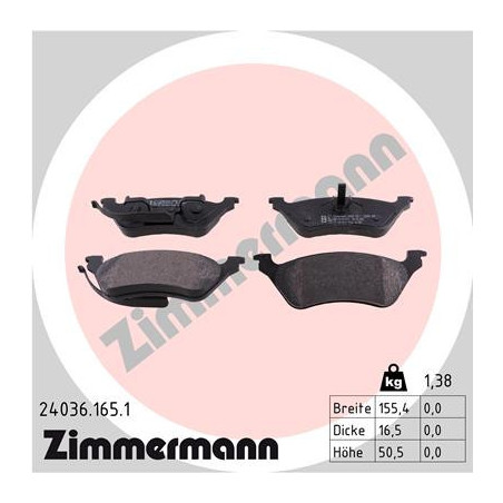 ZIMMERMANN 24036.165.1 Klocki hamulcowe Tył dla