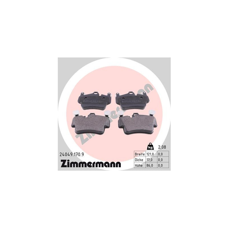 ZIMMERMANN 24049.170.9 Brzdové platničky Zadné pre