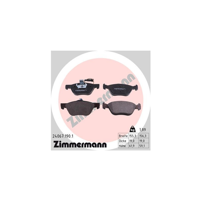 ZIMMERMANN 24067.190.1 Brzdové destičky Přední pro
