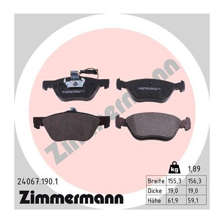 ZIMMERMANN 24067.190.1 Brzdové destičky Přední pro