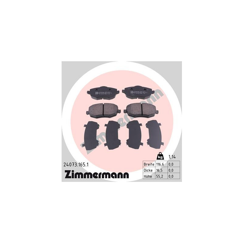 ZIMMERMANN 24073.165.1 Brzdové destičky Přední pro