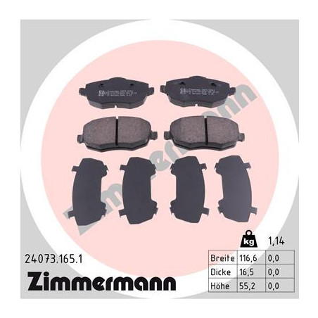 ZIMMERMANN 24073.165.1 Klocki hamulcowe Przód dla