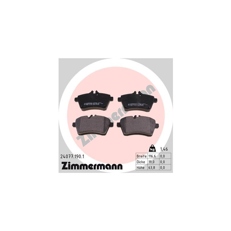 ZIMMERMANN 24077.190.1 Brake Pads Set Front for