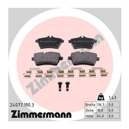 ZIMMERMANN 24077.190.3 Brzdové destičky Přední pro