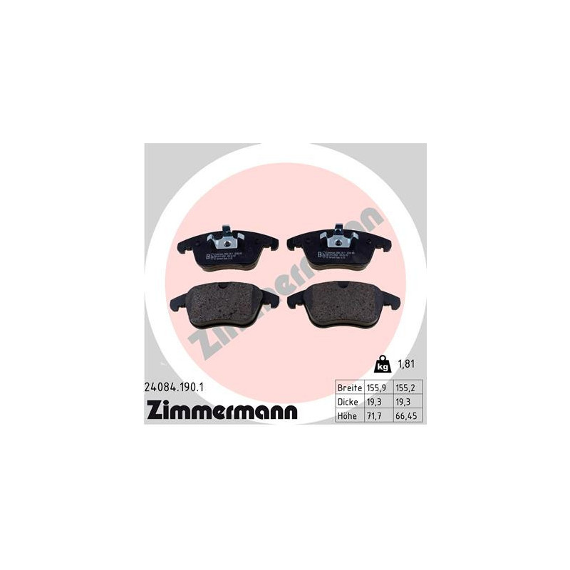 ZIMMERMANN 24084.190.1 Klocki hamulcowe Przód dla