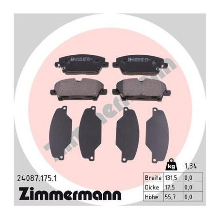 ZIMMERMANN 24087.175.1 Brzdové destičky Přední pro