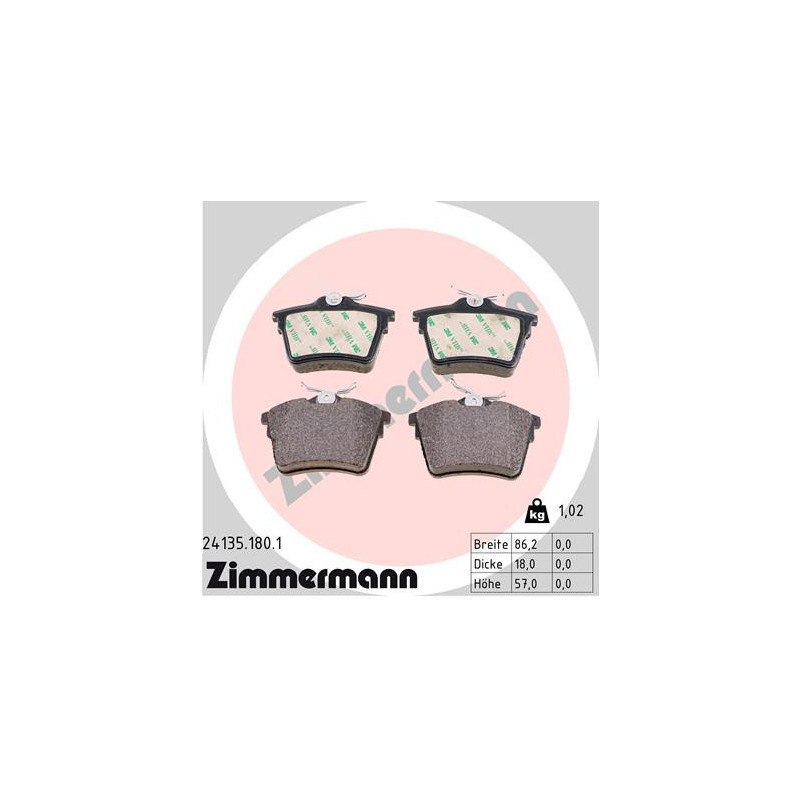 ZIMMERMANN 24135.180.1 Bremsbeläge Hinten für