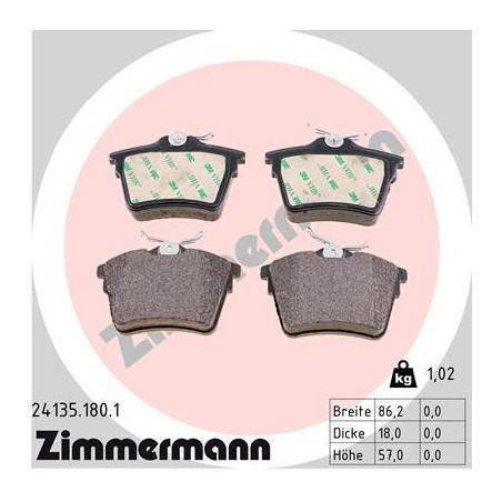ZIMMERMANN 24135.180.1 Klocki hamulcowe Tył dla