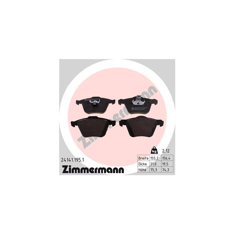 ZIMMERMANN 24141.195.1 Brzdové platničky Predné pre