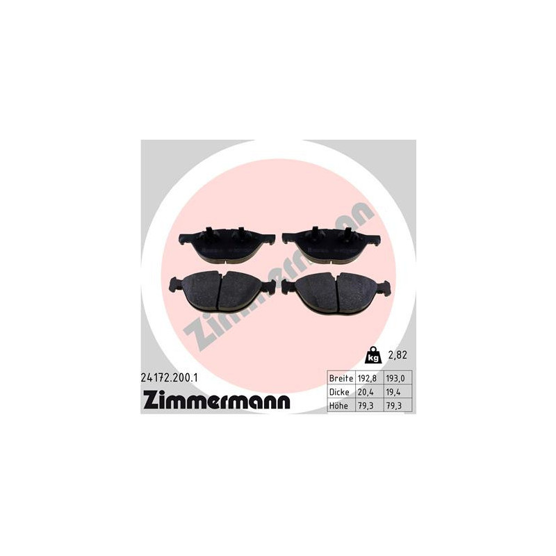 ZIMMERMANN 24172.200.1 Klocki hamulcowe Przód dla