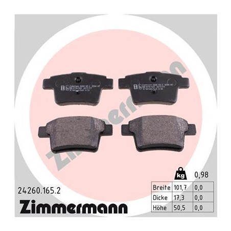 ZIMMERMANN 24260.165.2 Klocki hamulcowe Tył dla