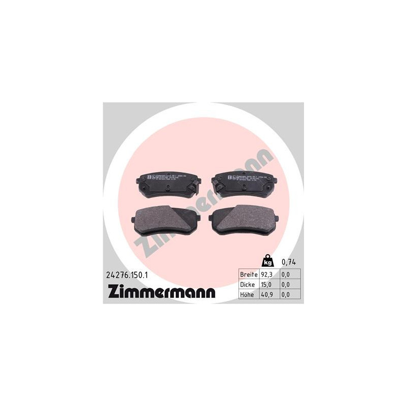 ZIMMERMANN 24276.150.1 Plaquettes de frein