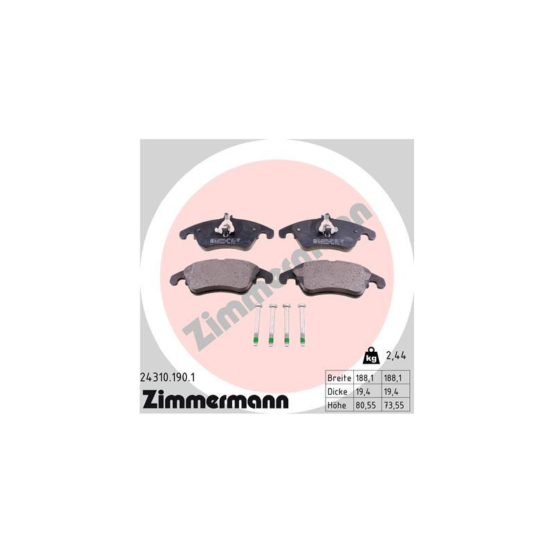 ZIMMERMANN 24310.190.1 Brzdové platničky Predné pre