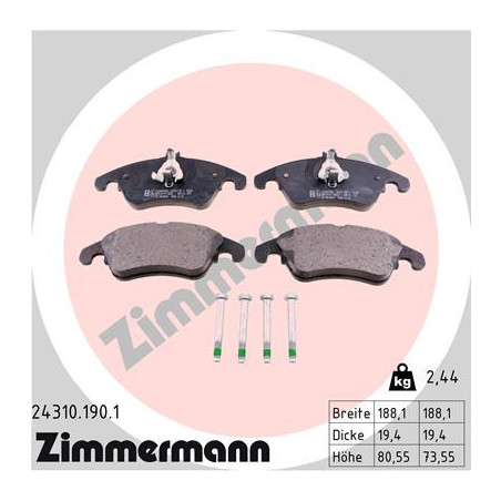 ZIMMERMANN 24310.190.1 Plaquettes de frein Avant pour