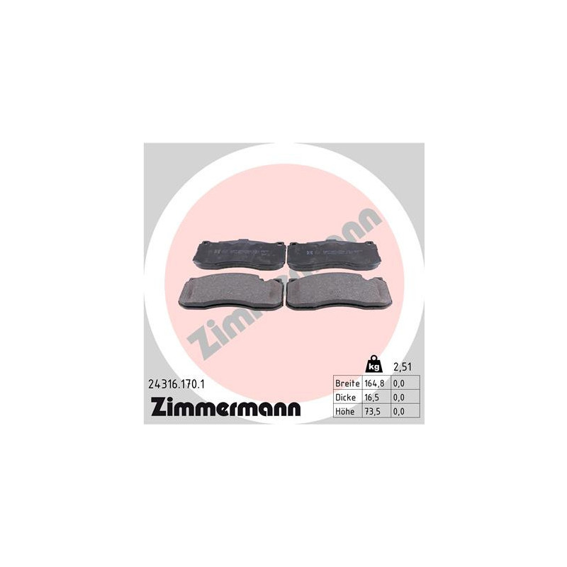 ZIMMERMANN 24316.170.1 Brake Pads Set Front for