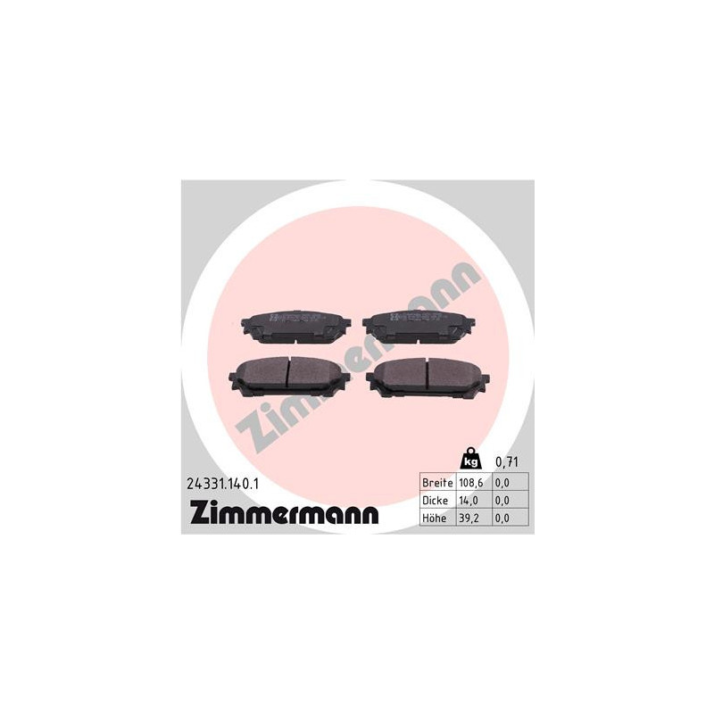 ZIMMERMANN 24331.140.1 Brake Pads Set Rear for