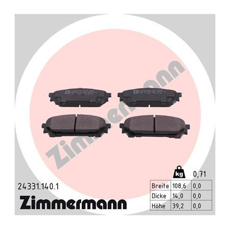 ZIMMERMANN 24331.140.1 Pastillas de freno Trasero para