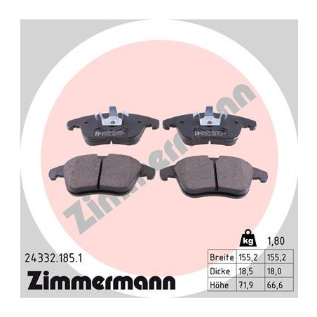 ZIMMERMANN 24332.185.1 Bremsbeläge Vorne für