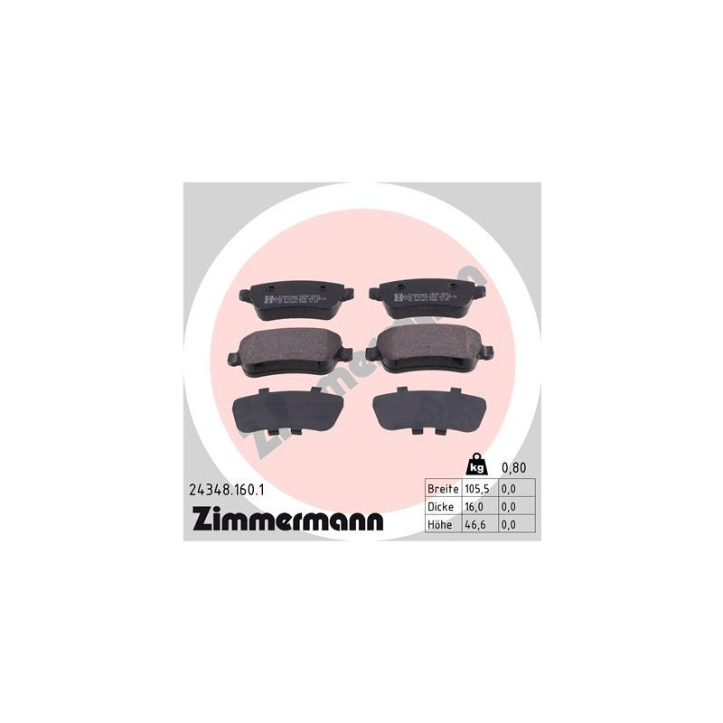 ZIMMERMANN 24348.160.1 Pastillas de freno Trasero para