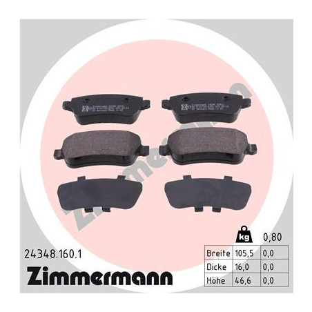 ZIMMERMANN 24348.160.1 Brzdové destičky Zadní pro