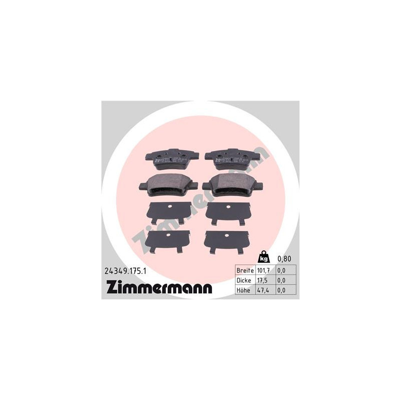 ZIMMERMANN 24349.175.1 Brake Pads Set Rear for