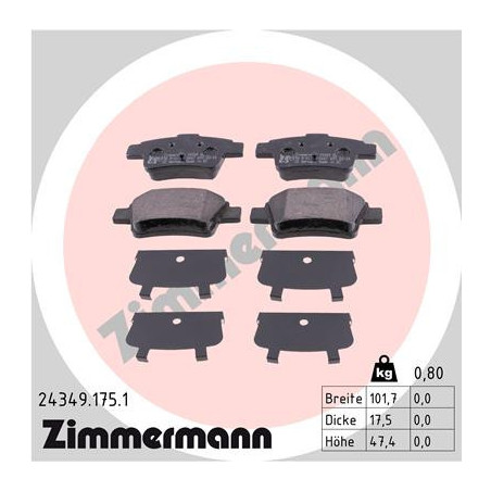 ZIMMERMANN 24349.175.1 Bremsbeläge Hinten für