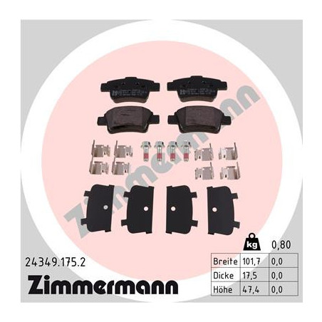 ZIMMERMANN 24349.175.2 Brzdové destičky Zadní pro