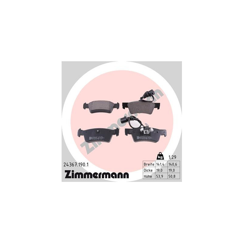 ZIMMERMANN 24367.190.1 Klocki hamulcowe Tył dla