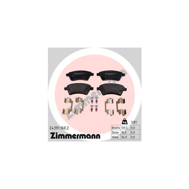 ZIMMERMANN 24391.160.2 Klocki hamulcowe Przód dla