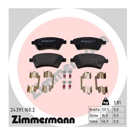ZIMMERMANN 24391.160.2 Brzdové destičky Přední pro