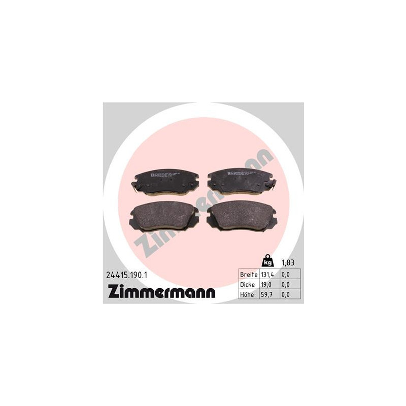 ZIMMERMANN 24415.190.1 Klocki hamulcowe Przód dla