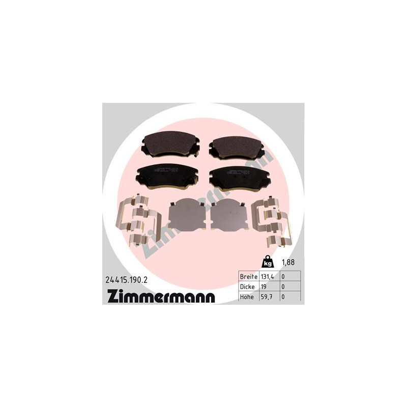 ZIMMERMANN 24415.190.2 Brzdové destičky Přední pro