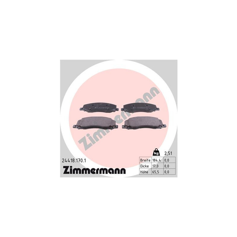 ZIMMERMANN 24418.170.1 Brzdové destičky Přední pro