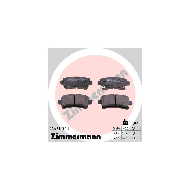 ZIMMERMANN 24421.170.1 Brake Pads Set Rear for