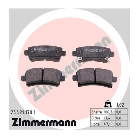ZIMMERMANN 24421.170.1 Brake Pads Set Rear for