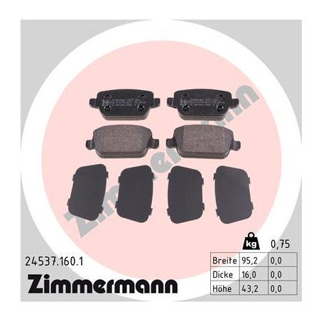 ZIMMERMANN 24537.160.1 Brake Pads Set Rear for