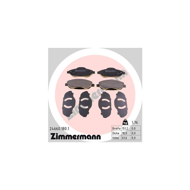 ZIMMERMANN 24660.180.1 Plaquettes de frein Avant pour