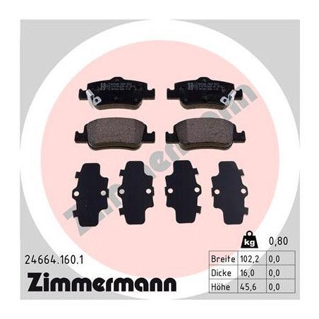 ZIMMERMANN 24664.160.1 Bremsbeläge Hinten für