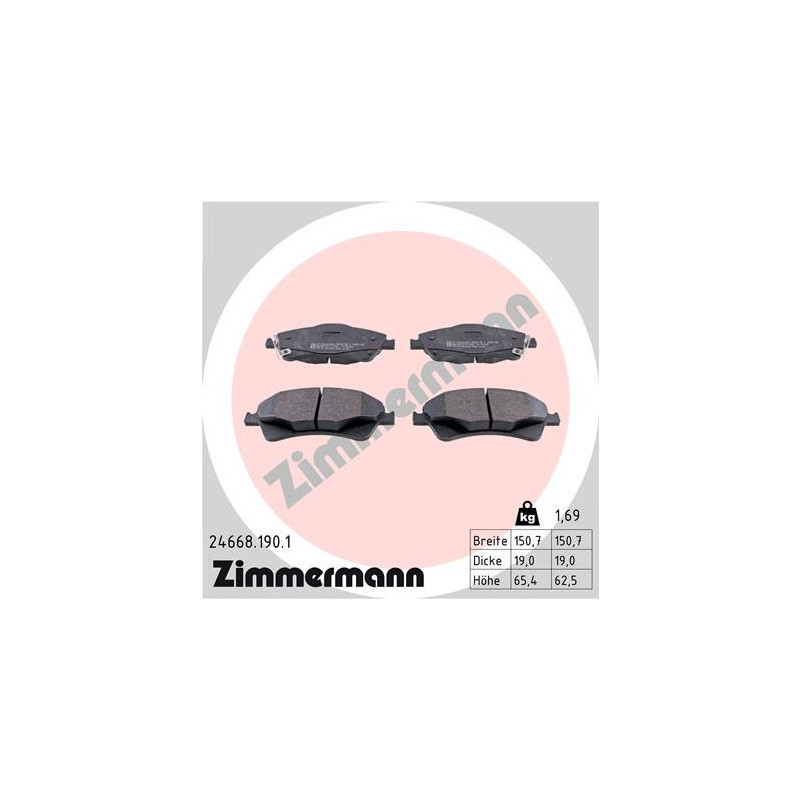 ZIMMERMANN 24668.190.1 Pastiglie freno Anteriore per