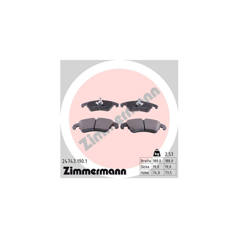 ZIMMERMANN 24743.190.1 Brzdové platničky Predné pre