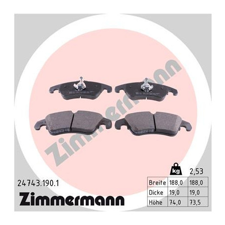 ZIMMERMANN 24743.190.1 Brzdové destičky Přední pro