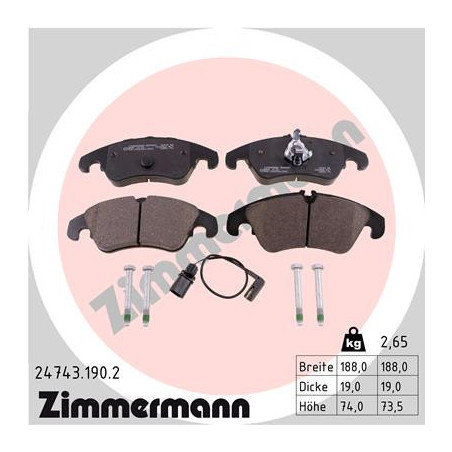 ZIMMERMANN 24743.190.2 Pastillas de freno Delantero para