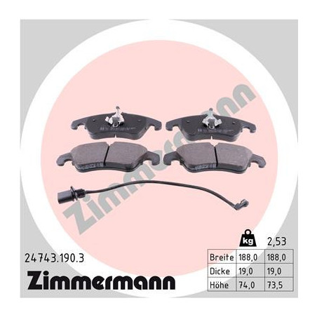 ZIMMERMANN 24743.190.3 Brzdové destičky Přední pro