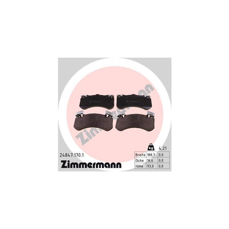 ZIMMERMANN 24847.170.1 Brake Pads Set Front for