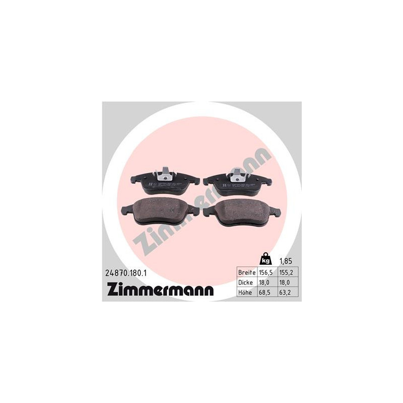 ZIMMERMANN 24870.180.1 Plaquettes de frein Avant pour