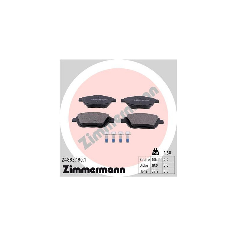 ZIMMERMANN 24883.180.1 Brzdové platničky Predné pre